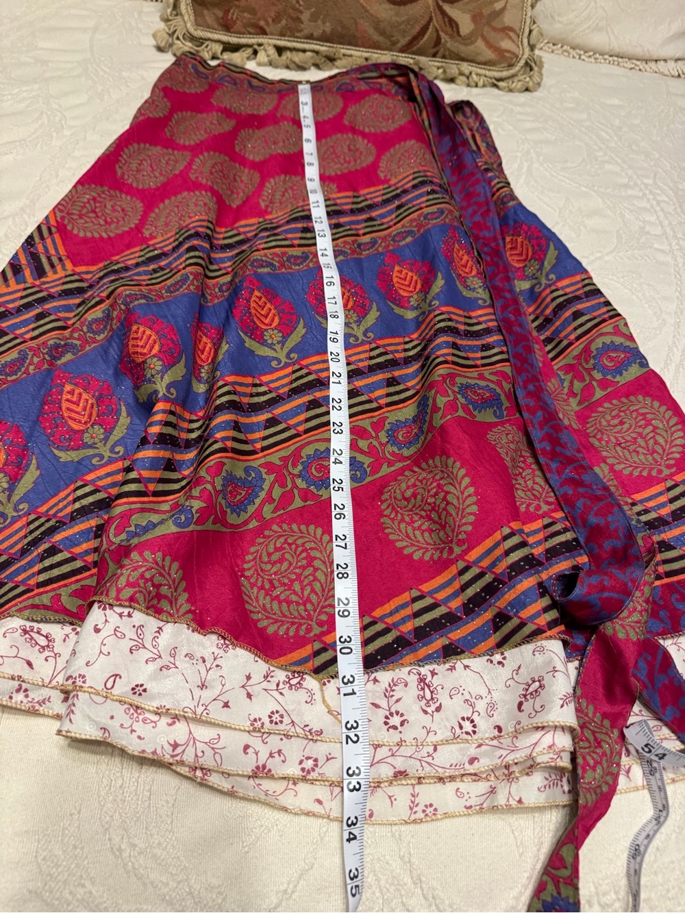 NWOT Darn Good Yarn Recycled Sari Silk Wrap Skirt XL 14-20 Boho Handmade